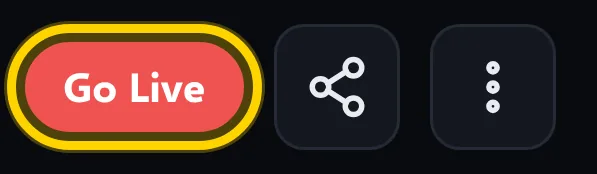 Top of the viewer on a phone with the red Go Live button outlined, next to the share and menu buttons